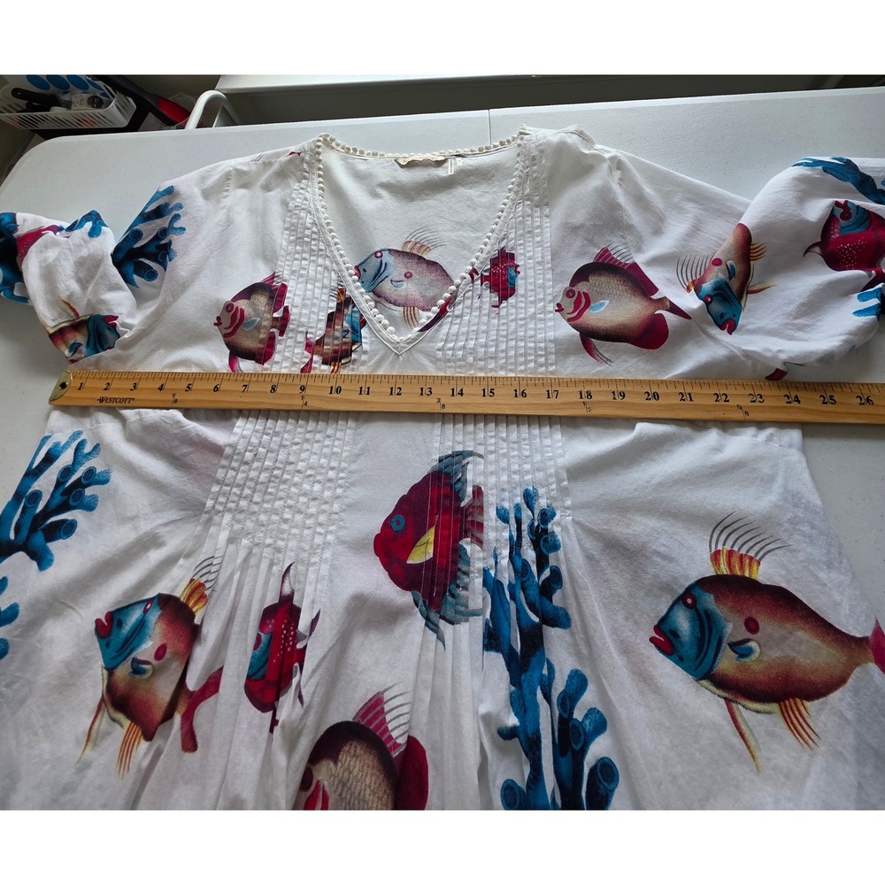 Soft Surroundings Plus Size Tunic Dress Seychelles Fish Coral 1X Beaded Hem - Picture 7 of 13